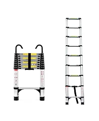 Streamdale Furniture 8.5FEET Telescopic Aluminum Alloy Folding Ladder with Hooks and Triangular Support