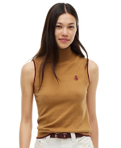 Tommy Hilfiger Women's American Icons Sleeveless Turtleneck Cotton/Cashmere-Blend Vest