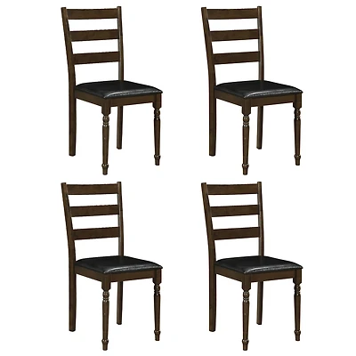 Gymax 4Piece Farmhouse Pu Leather Upholstered Dining Chairs with Ladder Back Padded Seat