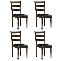 Gymax 4Piece Farmhouse Pu Leather Upholstered Dining Chairs with Ladder Back Padded Seat