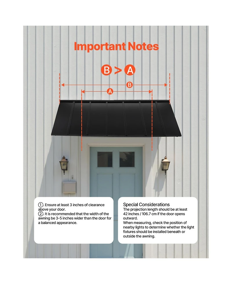 Vevor Window Awning Door Canopy 80x36 in Outdoor Steel Front Door Awnings Anti-Rust