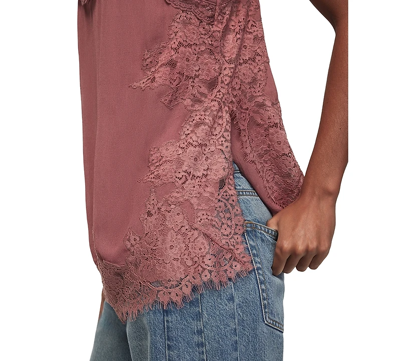 Lucky Brand Women's Lace Trim V-Neck Tunic Tank