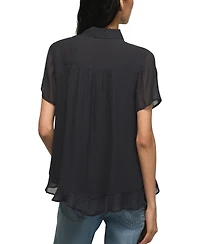 Lucky Brand Women's High-Low Ruffle Short-Sleeve Blouse