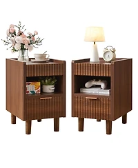 Streamdale Furniture Fluted Wood Nightstands with Drawer, 2 Pack Modern Bedside Tables