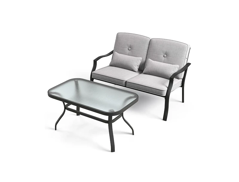 Boyel Living Outdoor Loveseat Chair Set with Coffee Table and Seat Back Cushions
