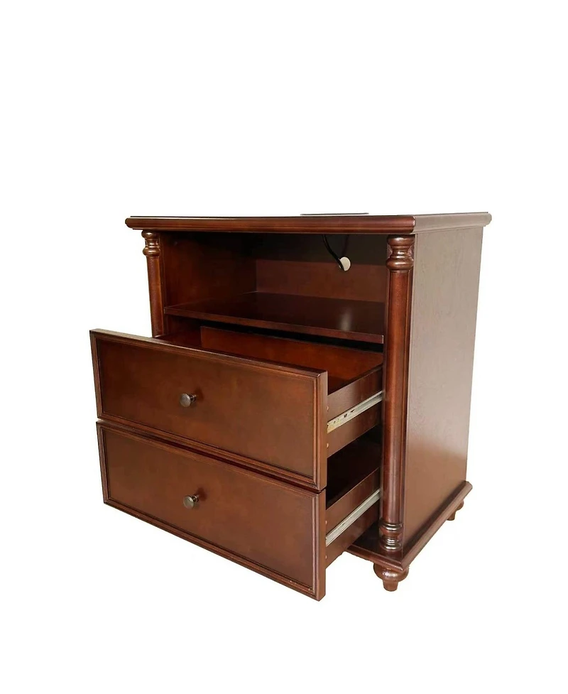 Streamdale Furniture Rustic Nightstand with Charging Station and 2 Drawers