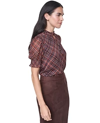 Tommy Hilfiger Women's Mock-Neck Short-Sleeve Plaid Blouse