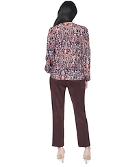 Tommy Hilfiger Women's Long-Sleeve Floral-Print Ruffle-Trim V-Neck Blouse