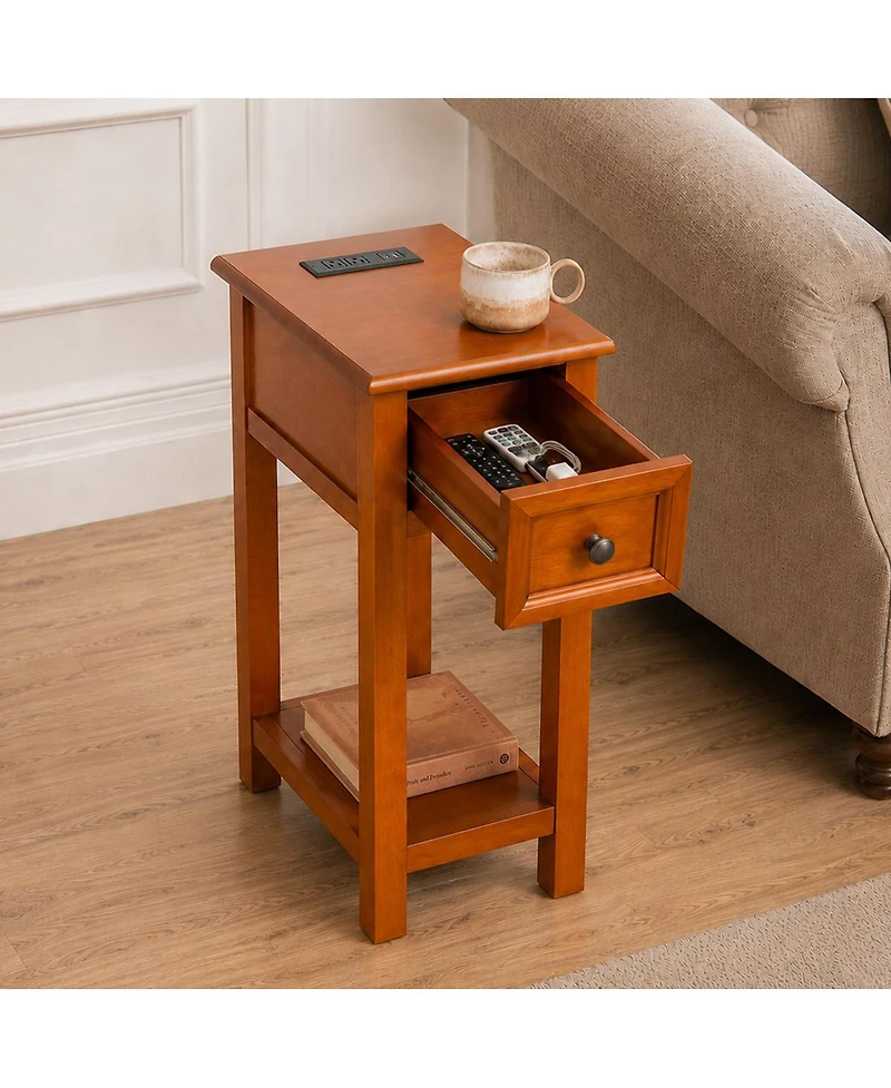 Streamdale Furniture Mission Wood End Table with Drawer and Shelf