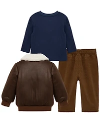 Little Me Baby Boys' Aviator Jacket, Long-Sleeve T-Shirt and Pants, 3-Piece Set
