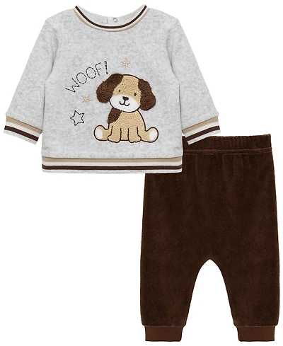 Little Me Baby Boys' Woof Crewneck Sweatshirt and Pants, 2-Piece Set