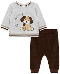Little Me Baby Boys' Woof Crewneck Sweatshirt and Pants, 2-Piece Set
