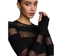Kenneth Cole Women's Spliced Long-Sleeve Crewneck Bodycon Mini Dress