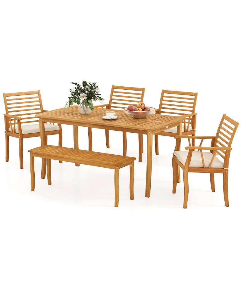 Mecale 63-Inch Farmhouse Acacia Outdoor Dining Table with Umbrella Hole
