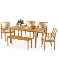 Mecale 63-Inch Farmhouse Acacia Outdoor Dining Table with Umbrella Hole