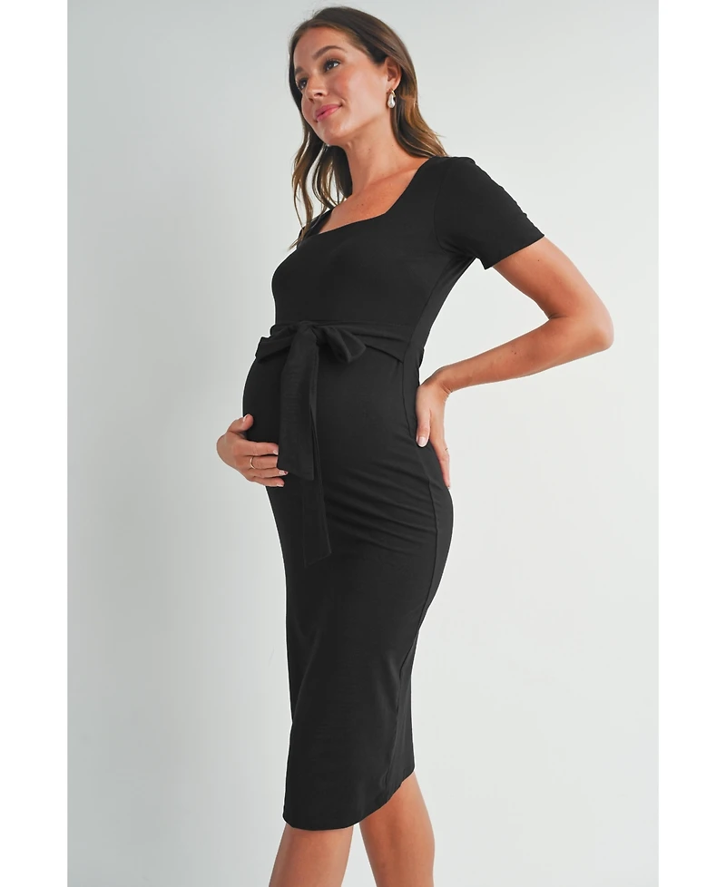 Hello Miz Maternity Square Neck Short-Sleeve Bodycon Dress
