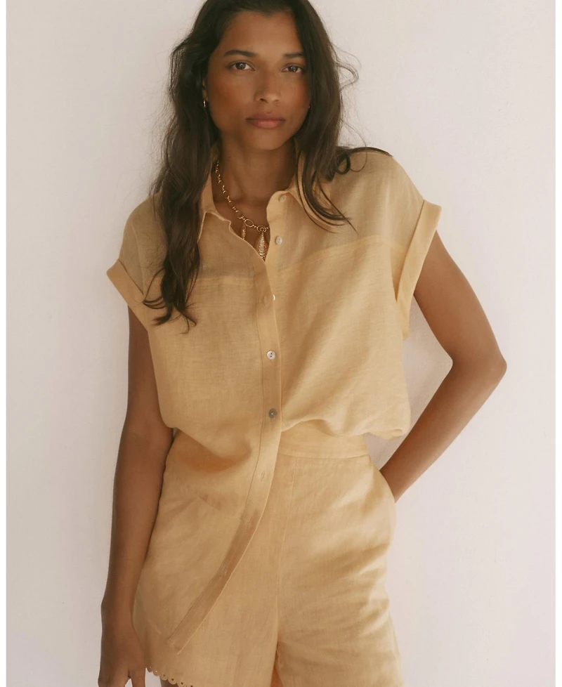 Mint Velvet Women's Linen Blend Sheer Panel Shirt