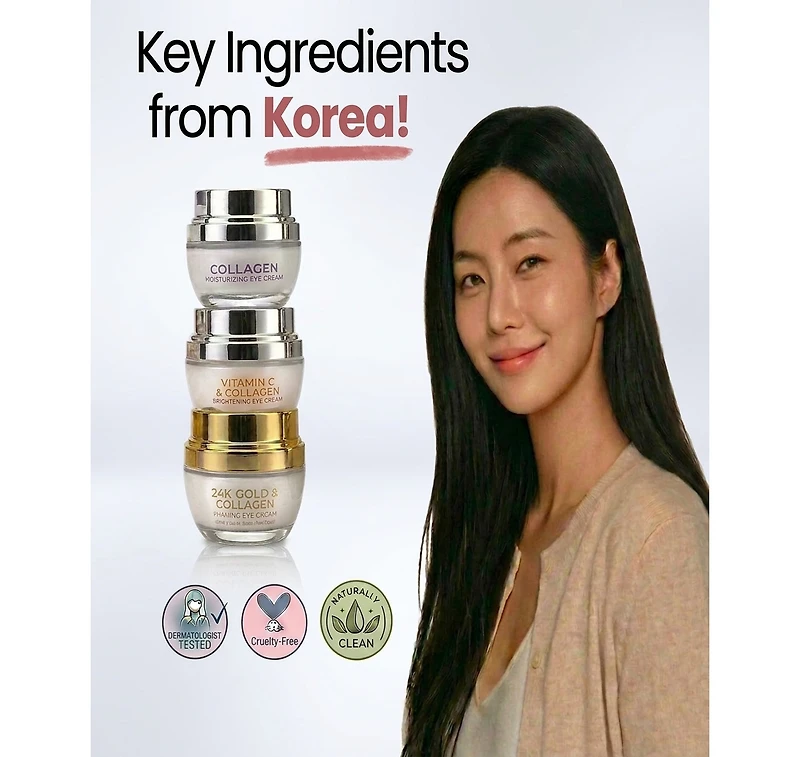 Lovery Ultimate Korean Eye Care Trio - Koean Skincare Collagen and Vitamin C and 24K Gold Anti-Aging Eye Cream Set