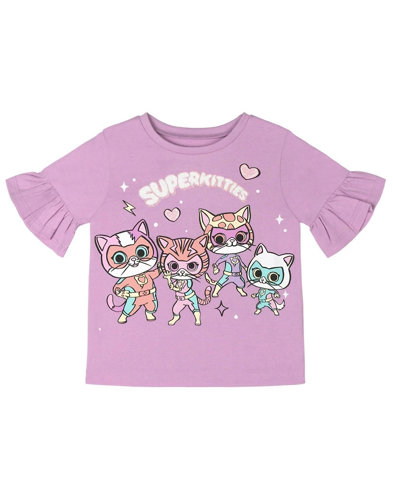 Super Kitties Toddler Girls' 2-Piece Short Sleeve Tee and Gauze Shorts Set