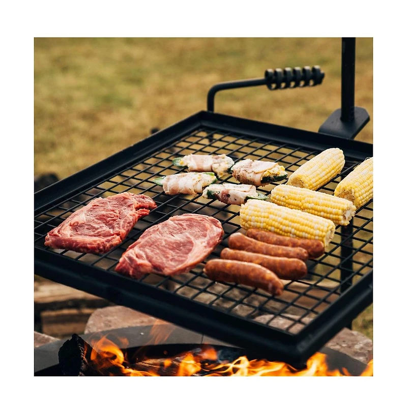Piscifun Adjustable Swivel Steel Mesh Grill Grate With Spike Pole Portable Open Fire Camping Bbq