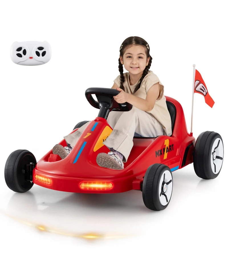 Hongge 12V Electric Kids Go-Kart with Parent Remote Control and Led Lights, 66 lb. Capacity, Ages 3+