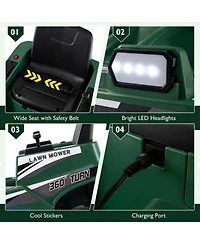 Hongge 12V Ride-On Mower with Spinning Blades and Led Lights, 77 lbs., Ages 3–8