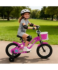 Hongge 14-Inch Kids Bike with Removable Training Wheels, Front Basket and Dual Brakes, Ages 3-5