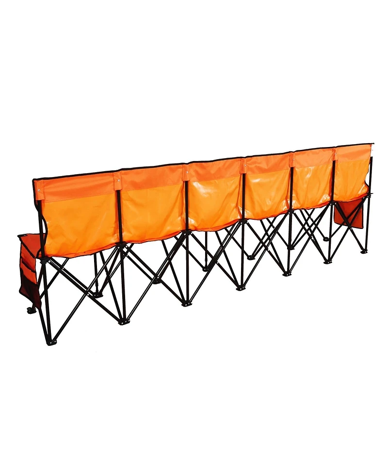 Hongge Vibrant 6 Seat Folding Team Bench 94.5 in with Backrest and Storage Pockets for Sports Events