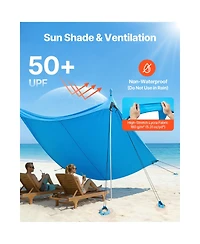 Hongge Pop Up Beach Canopy 10 x 10 feet Upf 50 Plus Stretch Shelter with 8 Sandbags Poles and Sand Shovels