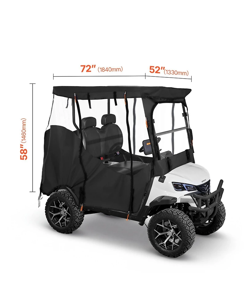 Hongge Visible Full Enclosure Golf Cart Cover for 2-Passenger Carts with Clear Windshield and Windproof Hooks