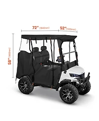 Hongge Visible Full Enclosure Golf Cart Cover for 2-Passenger Carts with Clear Windshield and Windproof Hooks