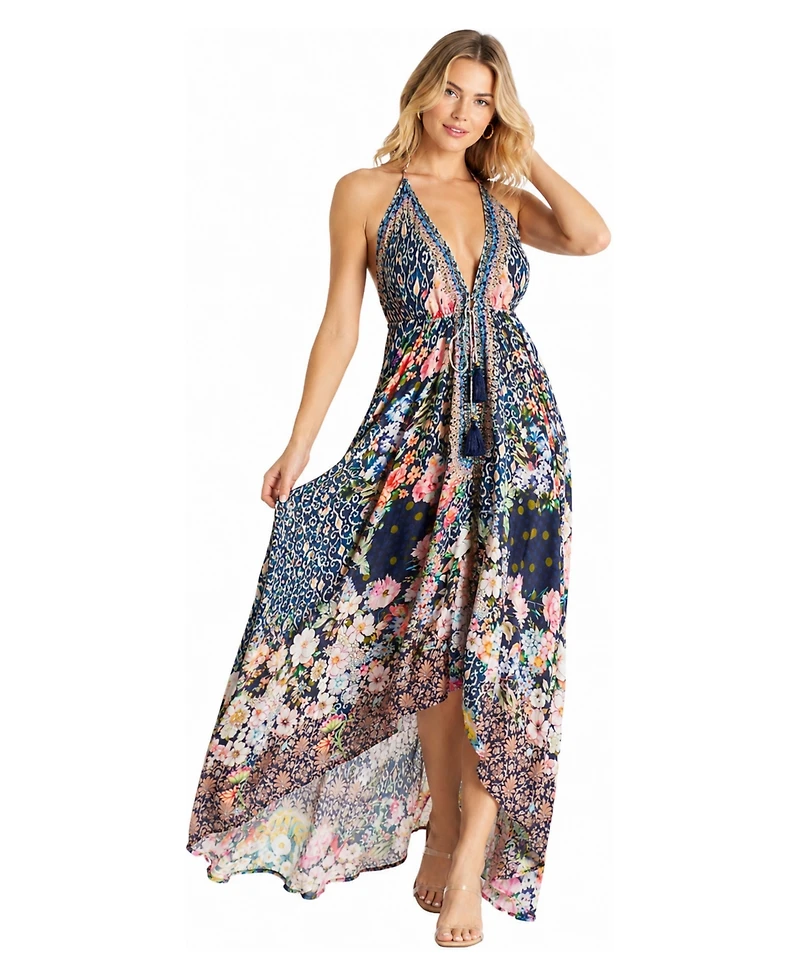 La Moda Clothing Women's Open Back Halter High-Low Maxi Dress