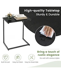 Slickblue C-Shaped Sofa End Table with Metal Frame for Drinks and Laptop Use