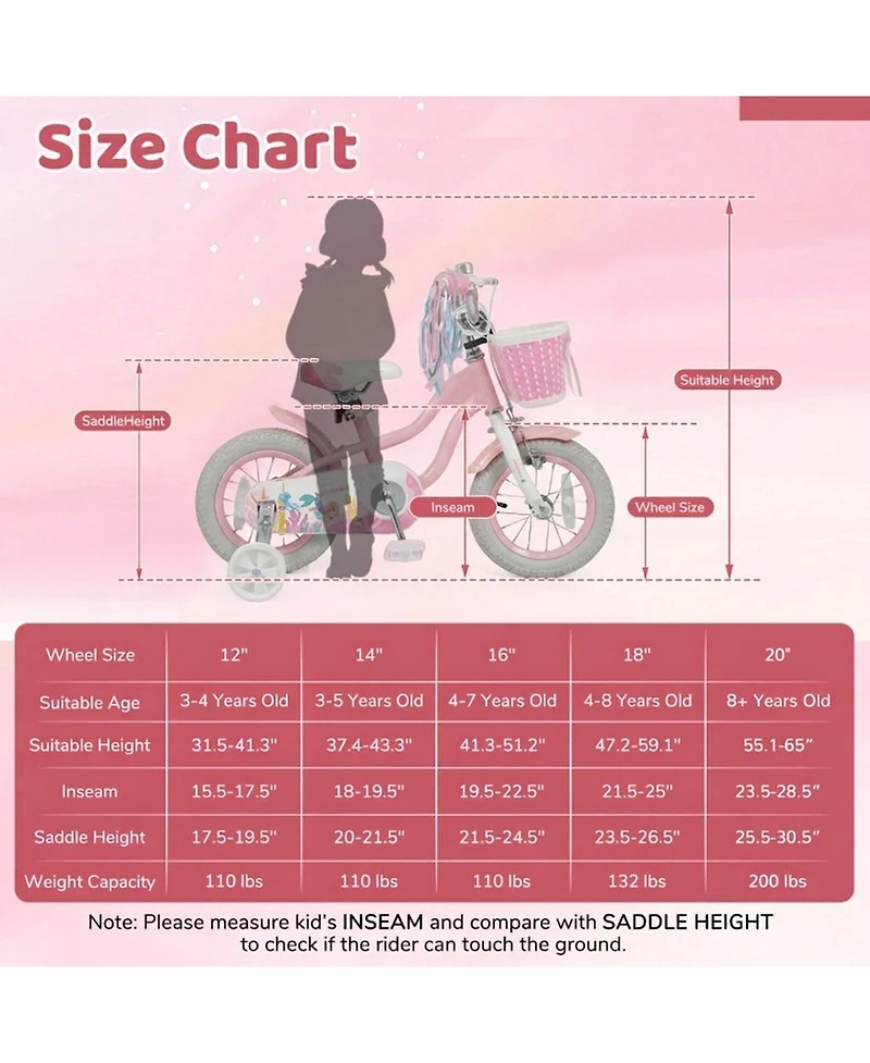 Hongge 12-Inch Girls Bike with Training Wheels and Mermaid Design, Ages 3-4