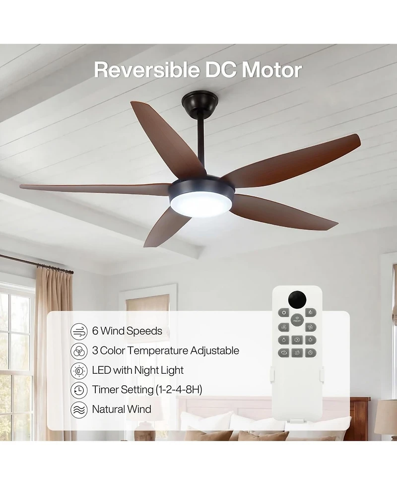 Tribesigns 56 Inch Ceiling Fans with Lights and Remote Control, 5 Blades Low Profile Ceiling Fan with Led Dimmable, Dc Motor and 3CCT, 6 Speeds