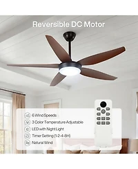 Tribesigns 56 Inch Ceiling Fans with Lights and Remote Control, 5 Blades Low Profile Ceiling Fan with Led Dimmable, Dc Motor and 3CCT, 6 Speeds
