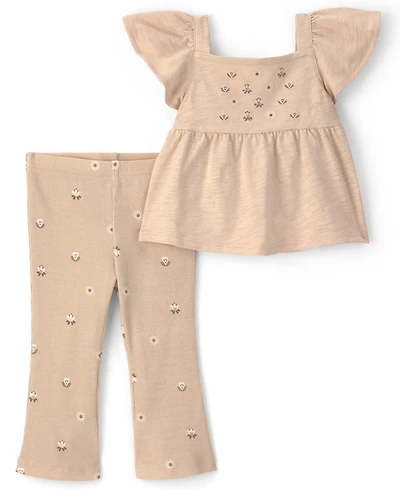 Carter's Baby Girls' Embroidered Flutter Sleeve Top and Pants, 2-Piece Set