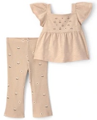 Carter's Baby Girls' Embroidered Flutter Sleeve Top and Pants, 2-Piece Set