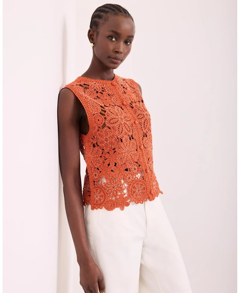 Mint Velvet Women's Cotton Blend Crochet Top