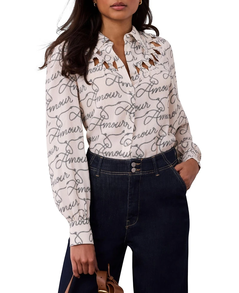 Mint Velvet Women's Amour Print Bow Shirt