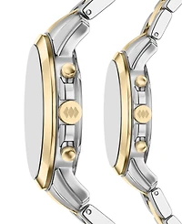 Fossil Unisex Grant Chronograph Silver Gold-Tone Stainless Steel Watch Set 44mm and 36mm