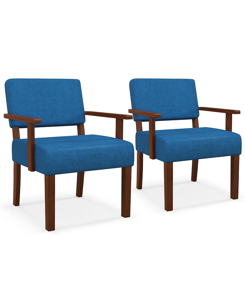 Costway Mid-Century Linen Accent Chair Living Room with Padded Seat Backrest