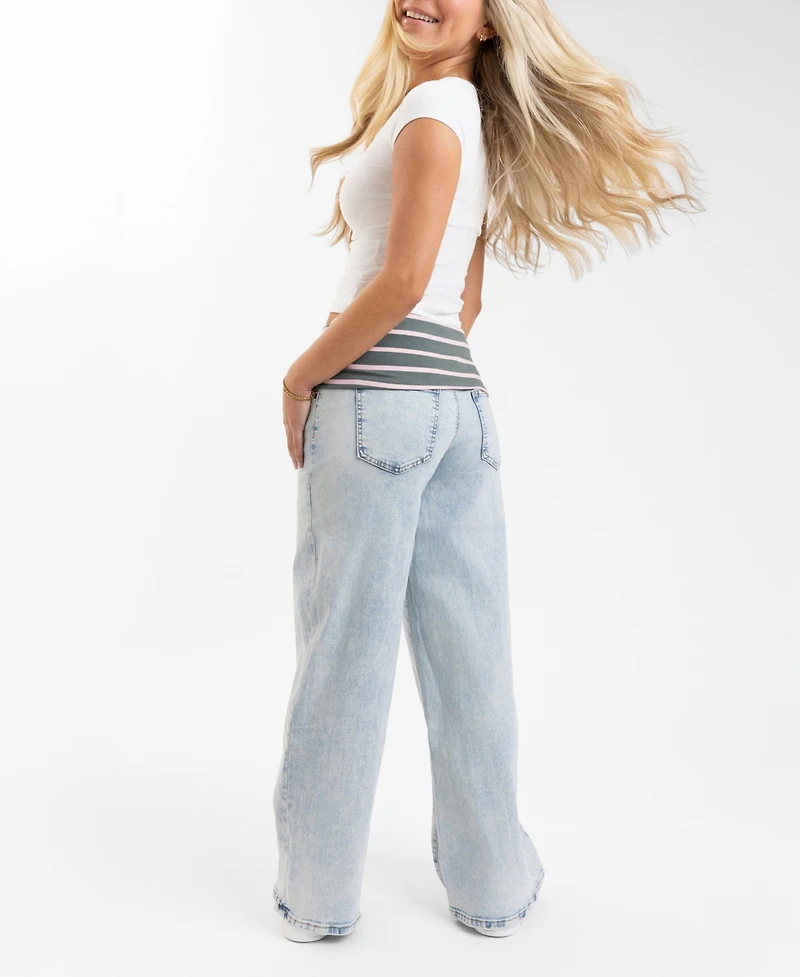 Em & Cass Juniors' Pull-On Low-Rise Wide-Leg Denim