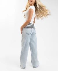Em & Cass Juniors' Pull-On Low-Rise Wide-Leg Denim