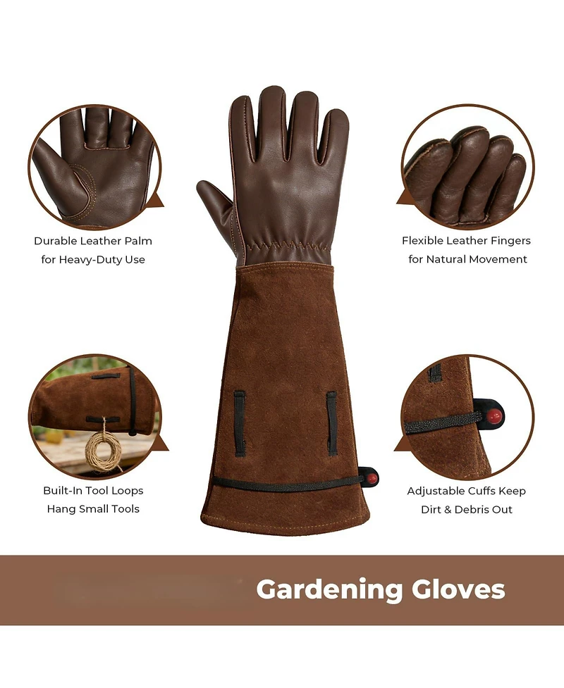 Xdovet Women's Garden Gloves Long Elbow Leather Breathable