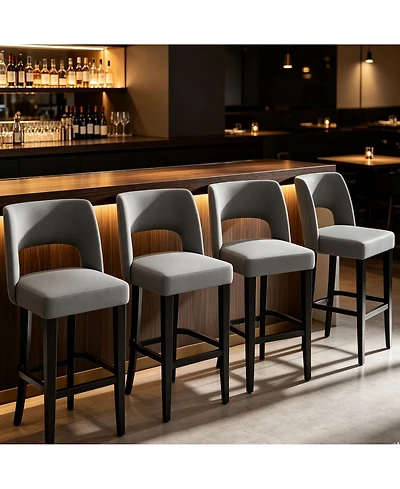 homfan Bar Stools Set of 4 Upholstered Bar Height Stools with Wood Legs, Ergonomic Backrest, for Kitchen Island Dining Room Bar