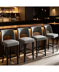 homfan Bar Stools Set of 4 Upholstered Bar Height Stools with Wood Legs, Ergonomic Backrest, for Kitchen Island Dining Room Bar