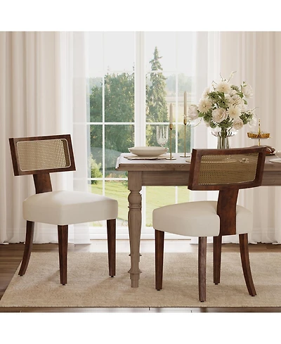 homfan Mid Century Modern Dining Chairs Set of 2 Farmhouse Linen Upholstered, Curved Backrest, Hardwood Frame, Wooden Legs Kitchen