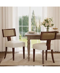 homfan Mid Century Modern Dining Chairs Set of 2 Farmhouse Linen Upholstered, Curved Backrest, Hardwood Frame, Wooden Legs Kitchen
