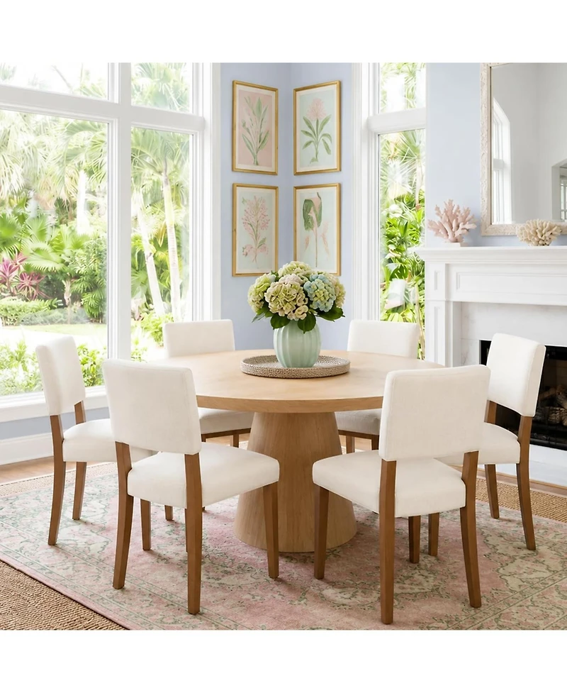 homfan Dining Chairs Set of Upholstered Fabric Armless Kitchen Side with Walnut Wood Legs Padded Seat and Back for Room Living